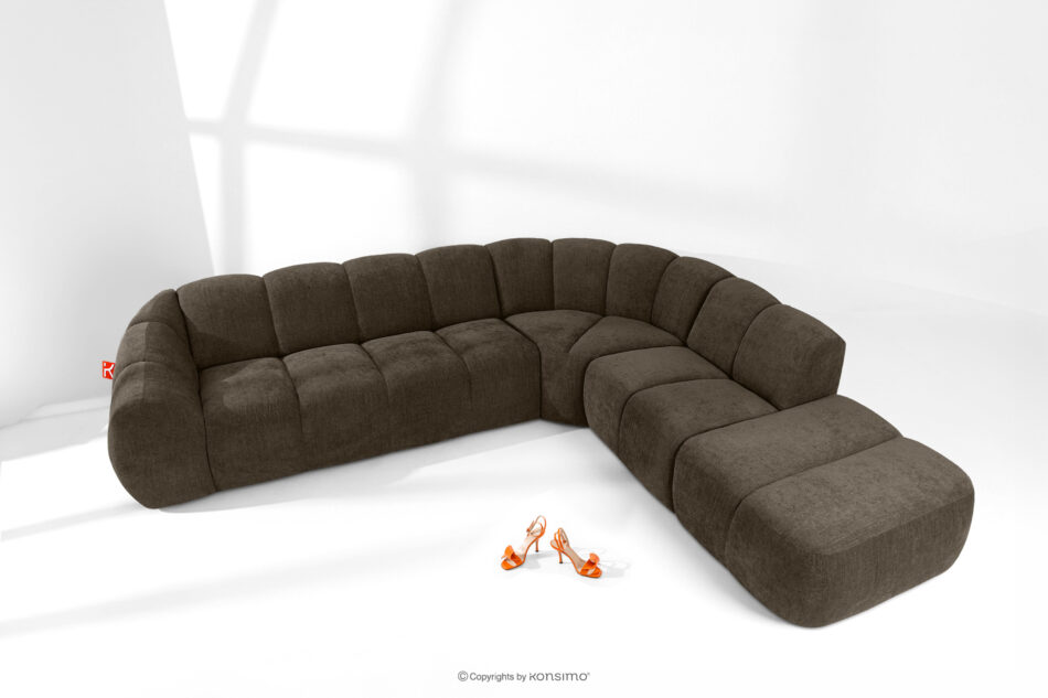 FLAVA Narożnik curve w stylu retro modern modułowy prawy brązowy brązowy - zdjęcie 1