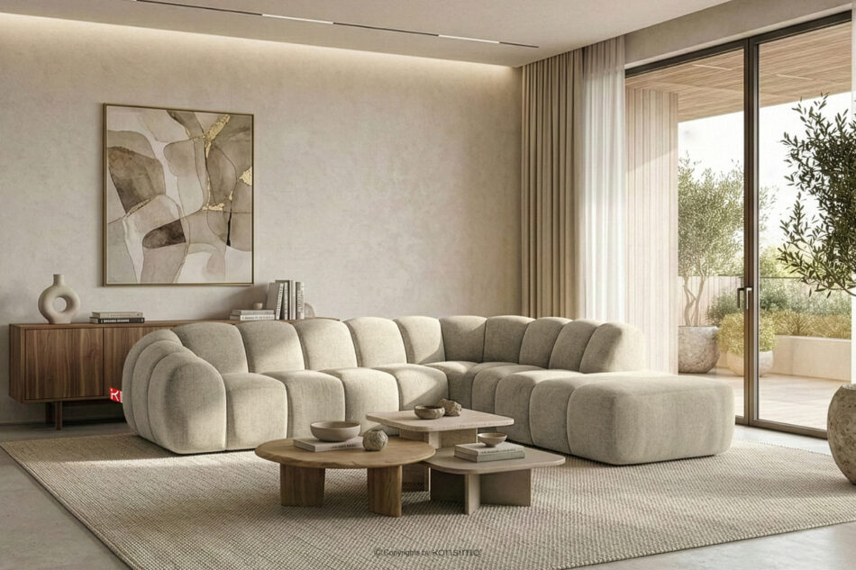 FLAVA Narożnik curve w stylu retro modern modułowy prawy ecru ecru - zdjęcie 10