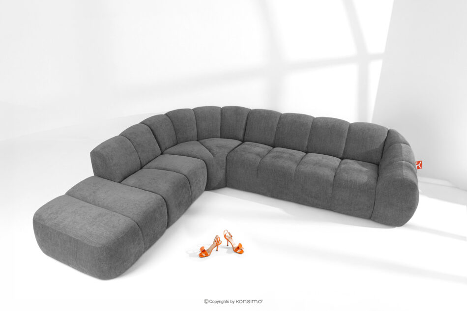 FLAVA Narożnik curve w stylu retro modern modułowy lewy popielaty popielaty - zdjęcie 1