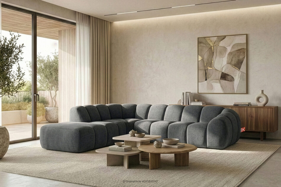 FLAVA Narożnik curve w stylu retro modern modułowy lewy popielaty popielaty - zdjęcie 10