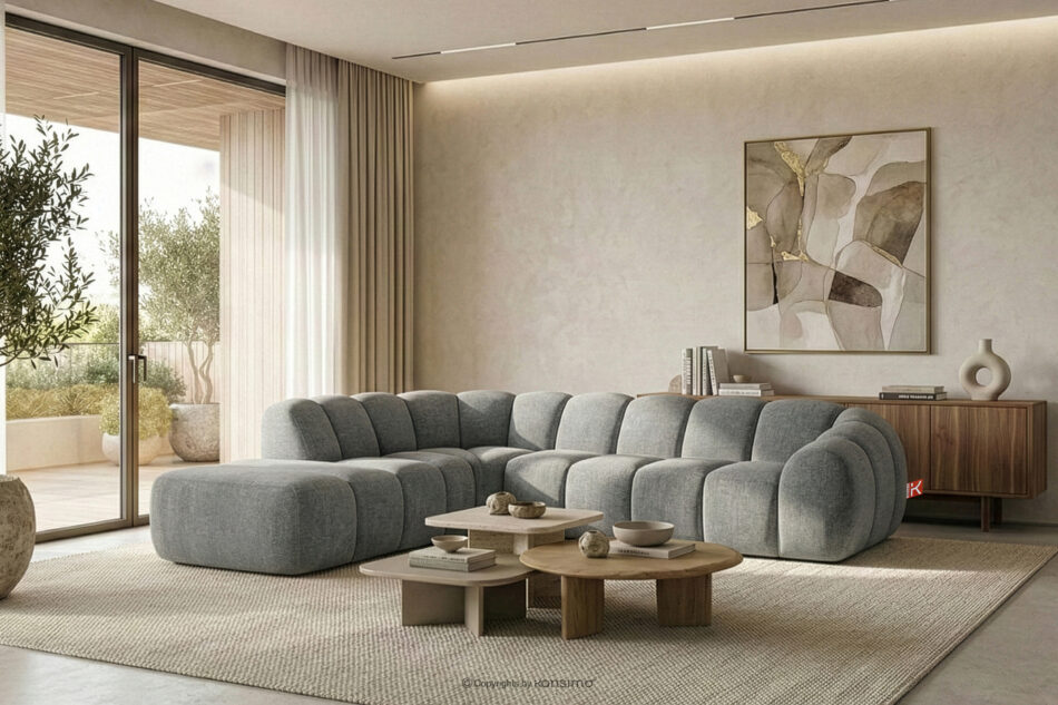 FLAVA Narożnik curve w stylu retro modern modułowy lewy jasny popielaty jasny popielaty - zdjęcie 10