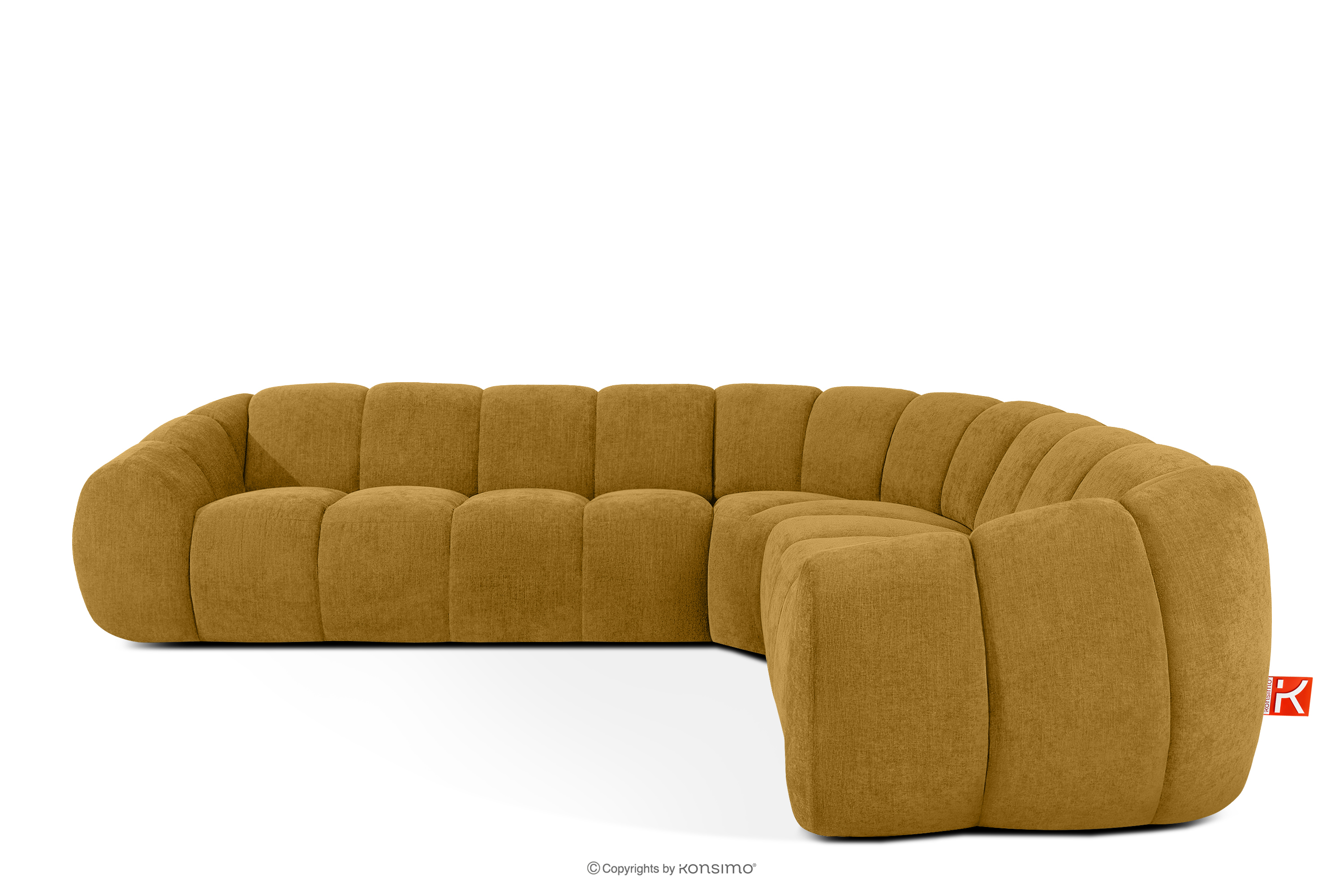 Duży pikowany narożnik w stylu retro modern prawy miodowy FLAVA