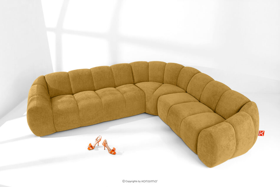 FLAVA Duży pikowany narożnik w stylu retro modern prawy miodowy miodowy - zdjęcie 1