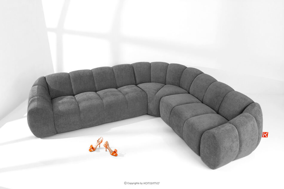 FLAVA Duży pikowany narożnik w stylu retro modern prawy popielaty popielaty - zdjęcie 1