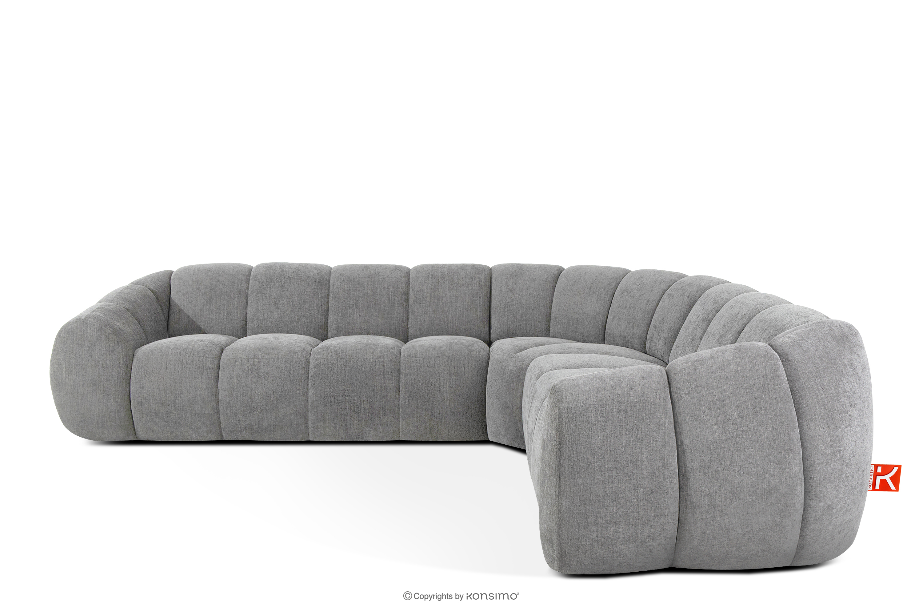 Duży pikowany narożnik w stylu retro modern prawy jasny popielaty FLAVA