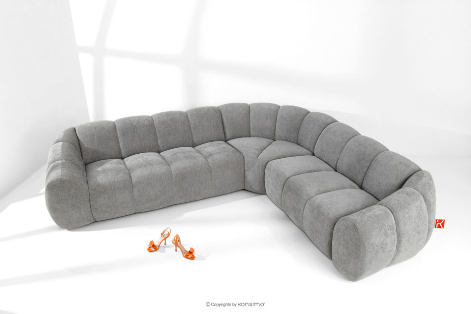 FLAVA Duży pikowany narożnik w stylu retro modern prawy jasny popielaty jasny popielaty - zdjęcie 1