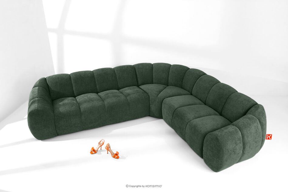 FLAVA Duży pikowany narożnik w stylu retro modern prawy ciemny zielony ciemny zielony - zdjęcie 1