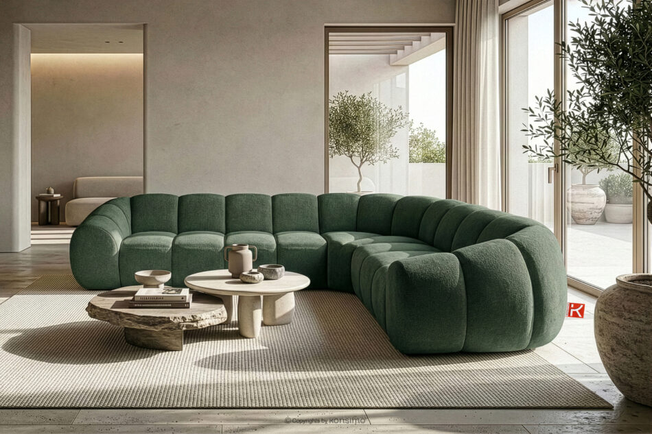 FLAVA Duży pikowany narożnik w stylu retro modern prawy ciemny zielony ciemny zielony - zdjęcie 9