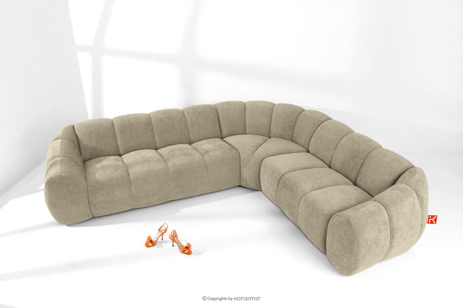 FLAVA Duży pikowany narożnik w stylu retro modern prawy piaskowy piaskowy - zdjęcie 1