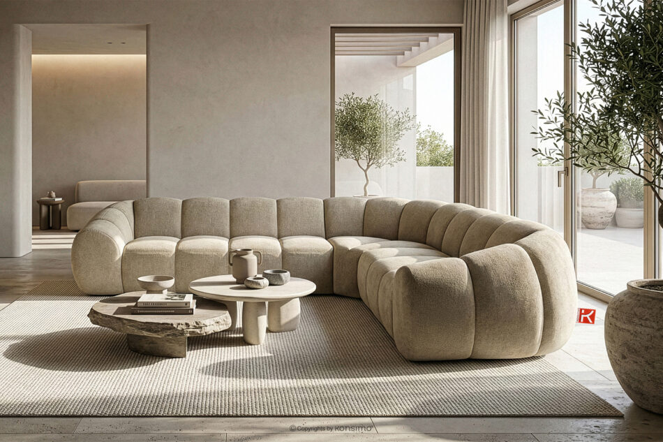 FLAVA Duży pikowany narożnik w stylu retro modern prawy piaskowy piaskowy - zdjęcie 9