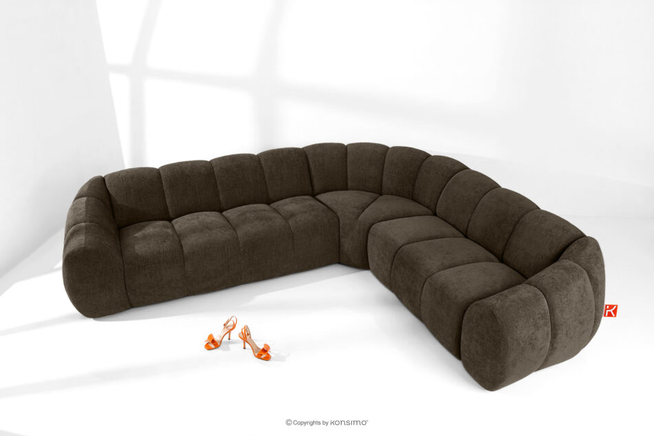 FLAVA Duży pikowany narożnik w stylu retro modern prawy brązowy brązowy - zdjęcie 1