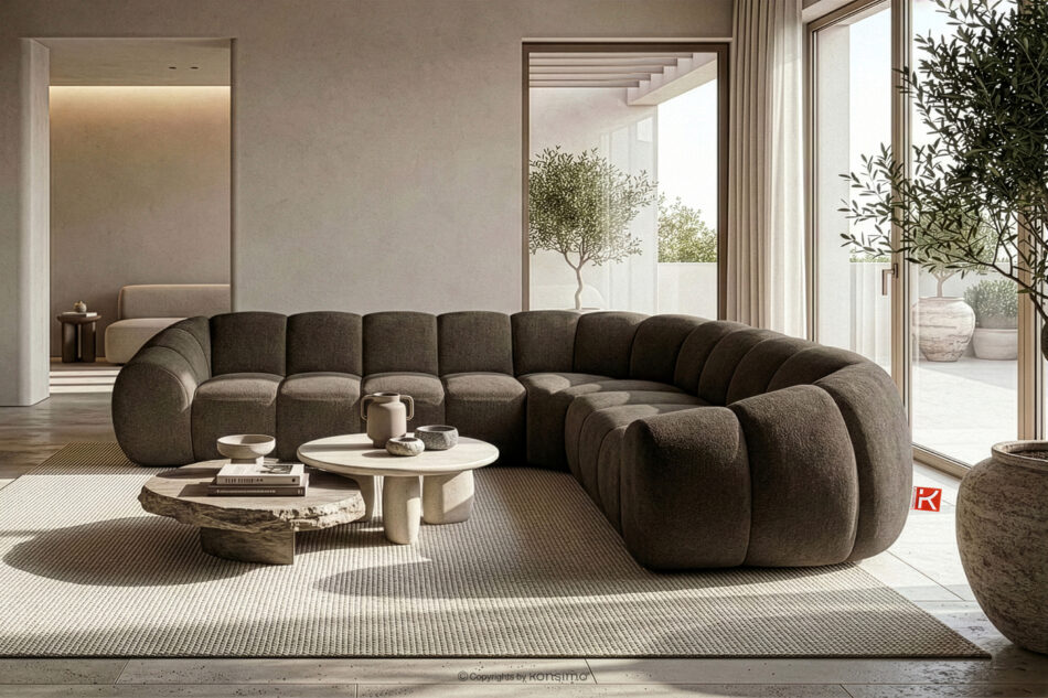 FLAVA Duży pikowany narożnik w stylu retro modern prawy brązowy brązowy - zdjęcie 9