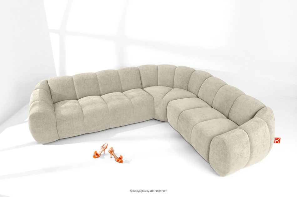 FLAVA Duży pikowany narożnik w stylu retro modern prawy ecru ecru - zdjęcie 1