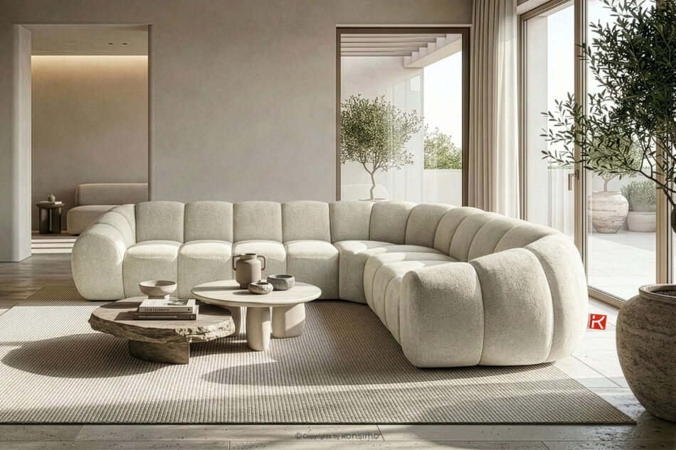 FLAVA Duży pikowany narożnik w stylu retro modern prawy ecru ecru - zdjęcie 9