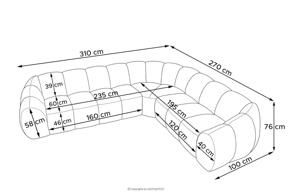 FLAVA Duży pikowany narożnik w stylu retro modern prawy grafitowy grafitowy - zdjęcie 10
