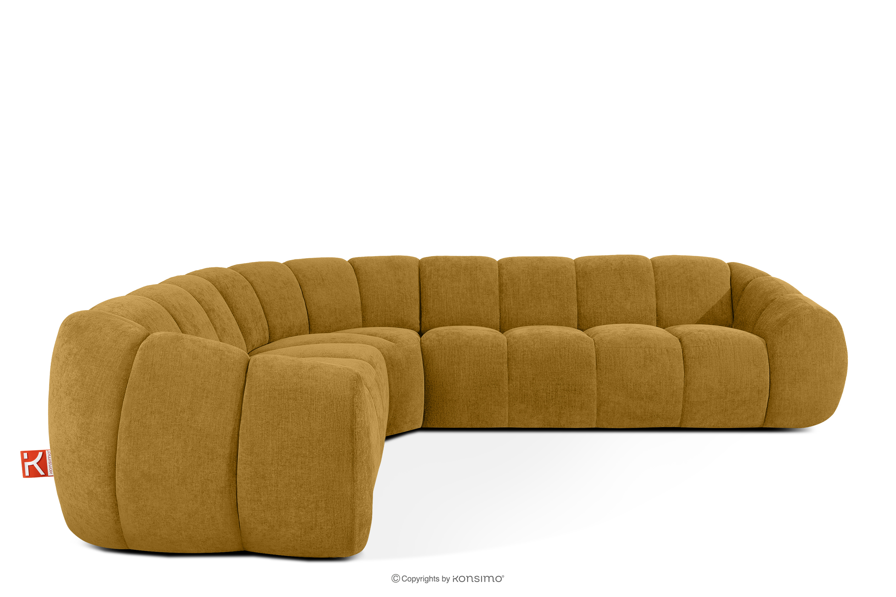 Duży pikowany narożnik w stylu retro modern lewy miodowy FLAVA