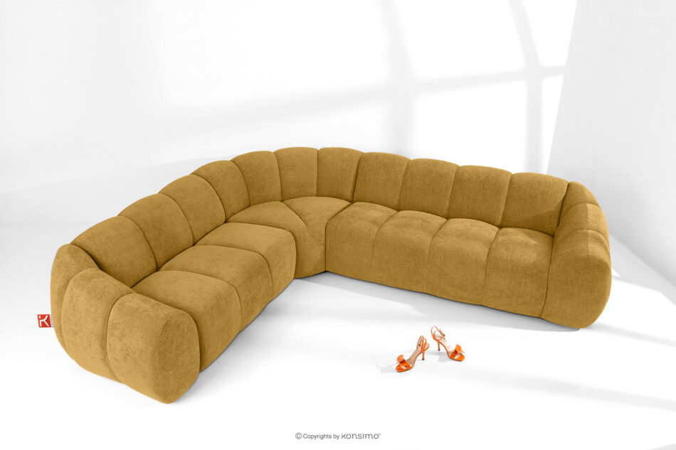 FLAVA Duży pikowany narożnik w stylu retro modern lewy miodowy miodowy - zdjęcie 1