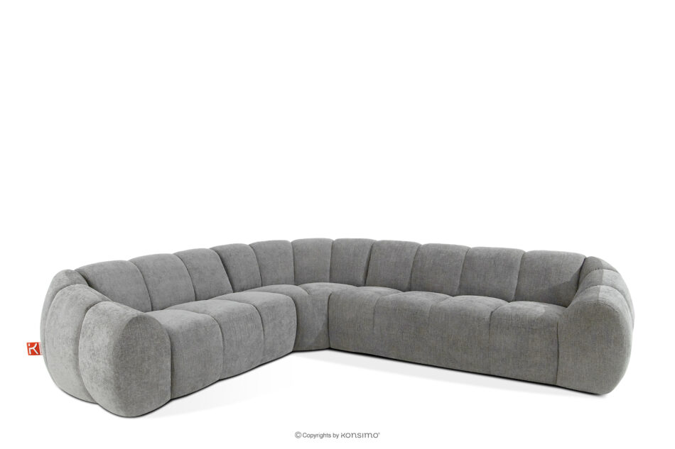 FLAVA Duży pikowany narożnik w stylu retro modern lewy jasny popielaty jasny popielaty - zdjęcie 2