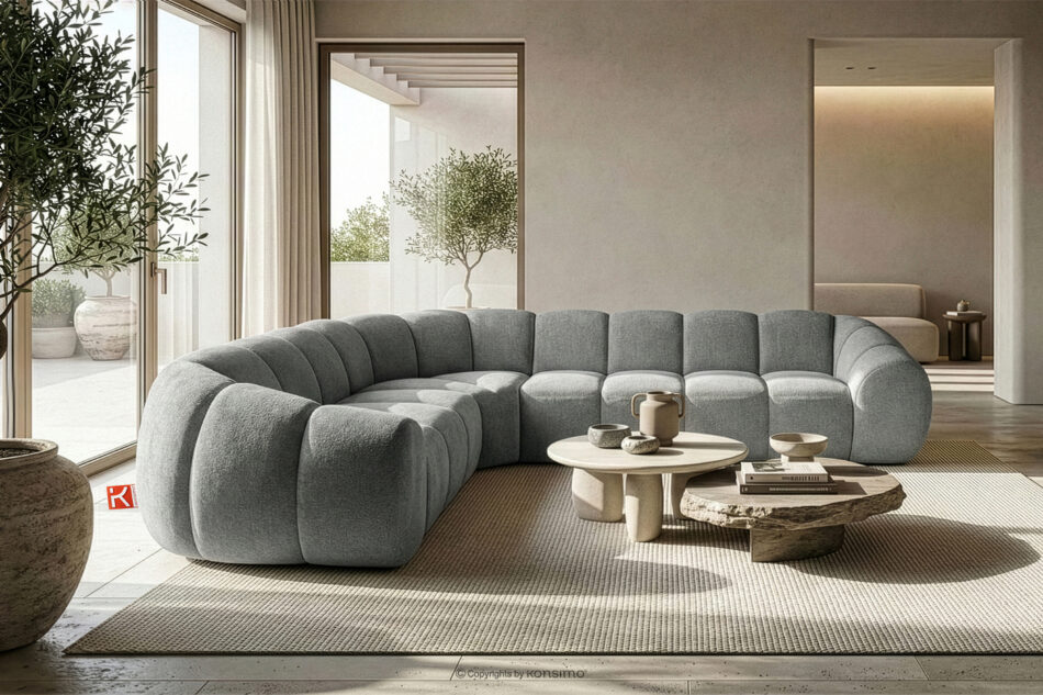 FLAVA Duży pikowany narożnik w stylu retro modern lewy jasny popielaty jasny popielaty - zdjęcie 9