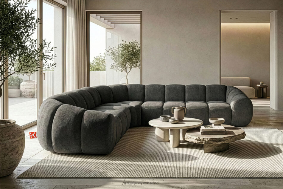 FLAVA Duży pikowany narożnik w stylu retro modern lewy grafitowy grafitowy - zdjęcie 9