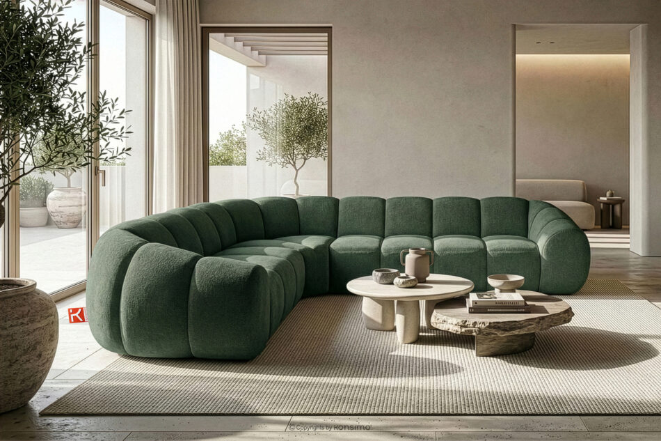 FLAVA Duży pikowany narożnik w stylu retro modern lewy ciemny zielony ciemny zielony - zdjęcie 9