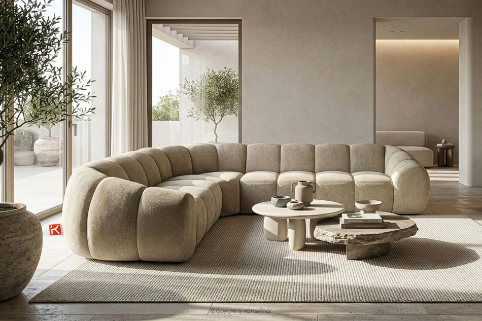 FLAVA Duży pikowany narożnik w stylu retro modern lewy piaskowy piaskowy - zdjęcie 9