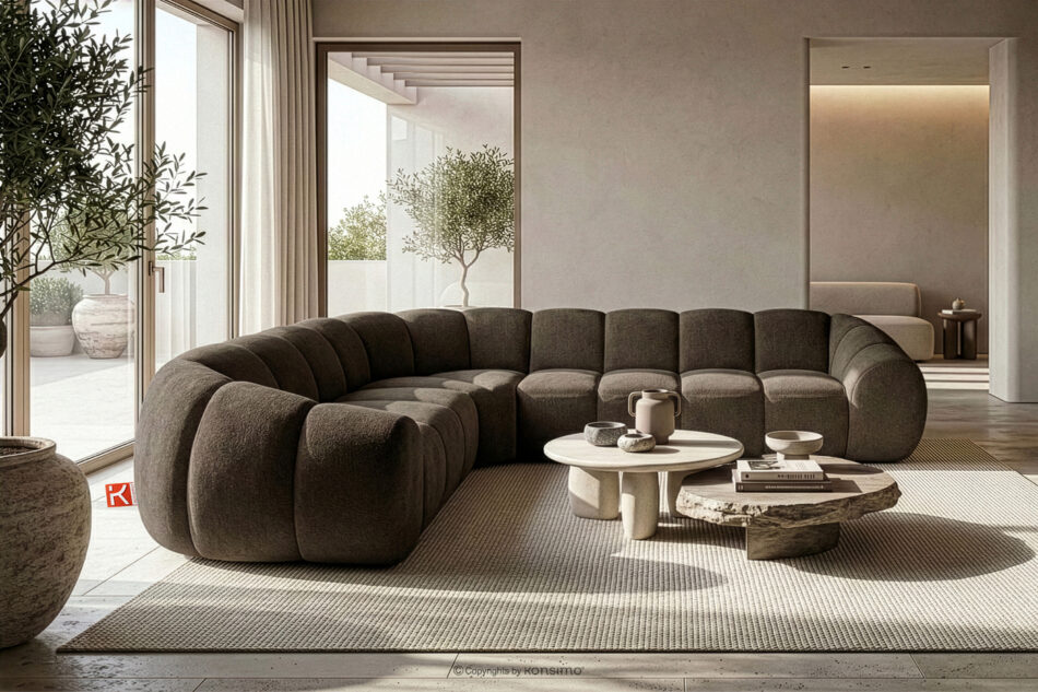 FLAVA Duży pikowany narożnik w stylu retro modern lewy brązowy brązowy - zdjęcie 9