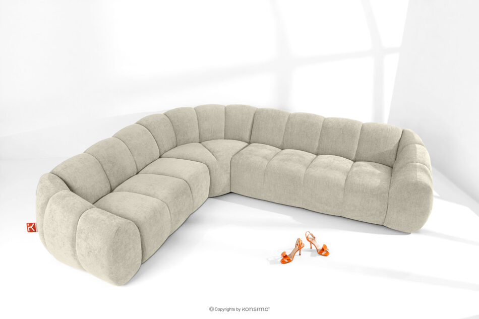 FLAVA Duży pikowany narożnik w stylu retro modern lewy ecru ecru - zdjęcie 1