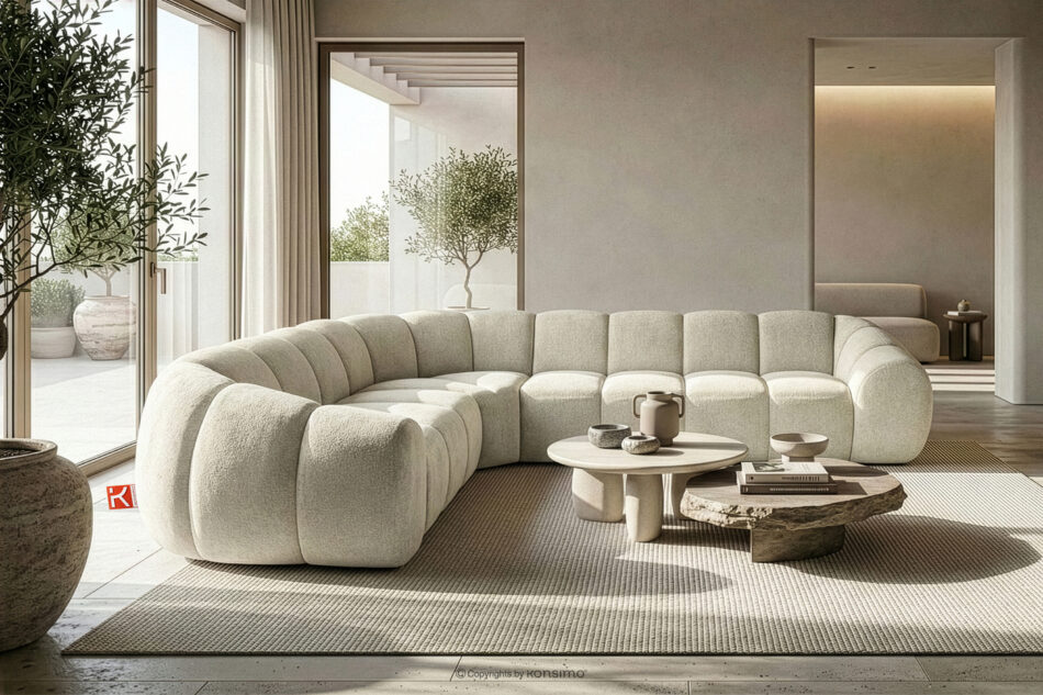 FLAVA Duży pikowany narożnik w stylu retro modern lewy ecru ecru - zdjęcie 9