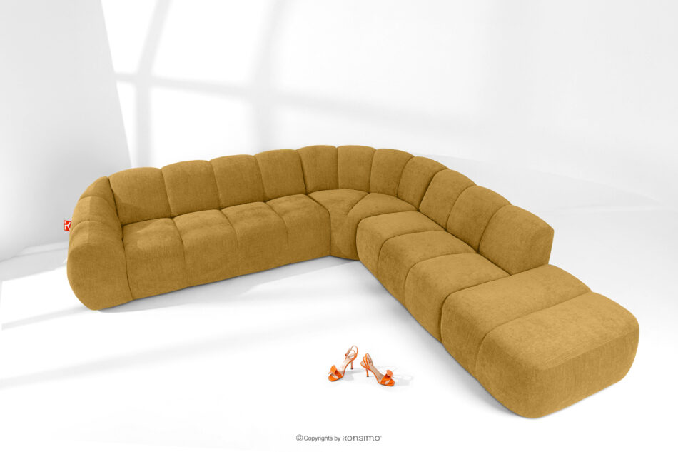 FLAVA Duży pikowany narożnik modułowy w stylu retro modern prawy miodowy miodowy - zdjęcie 1