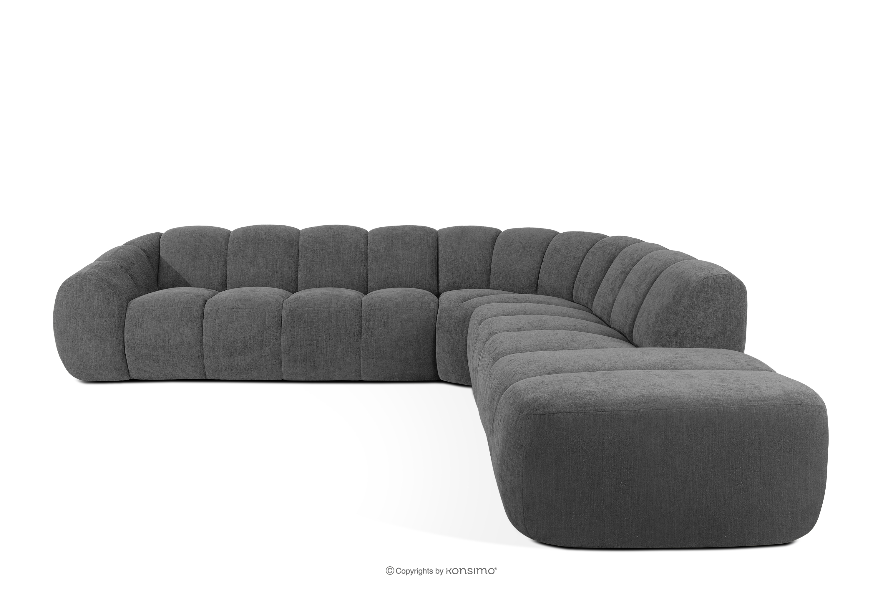 Duży pikowany narożnik modułowy w stylu retro modern prawy popielaty FLAVA