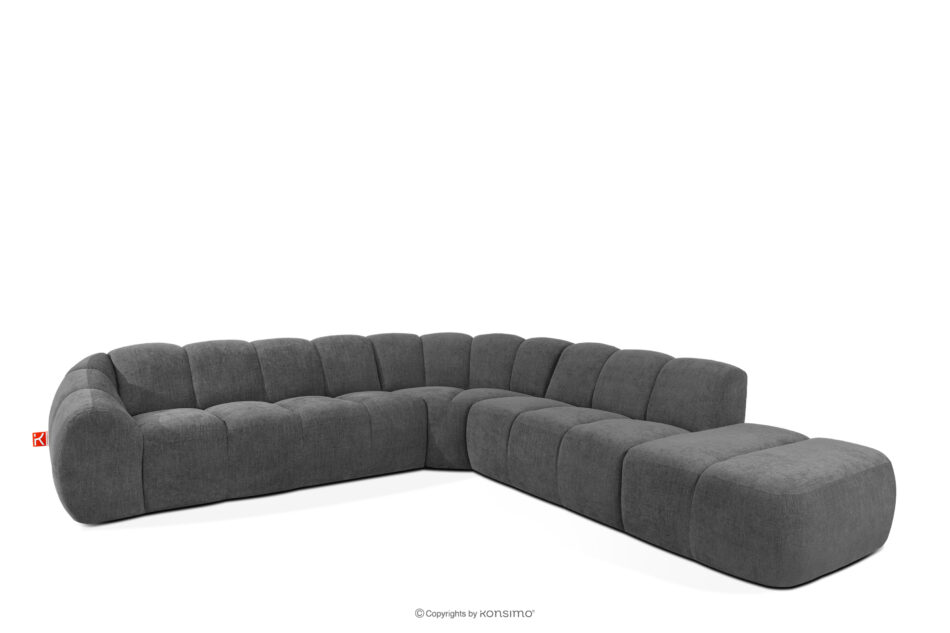 FLAVA Duży pikowany narożnik modułowy w stylu retro modern prawy popielaty popielaty - zdjęcie 2