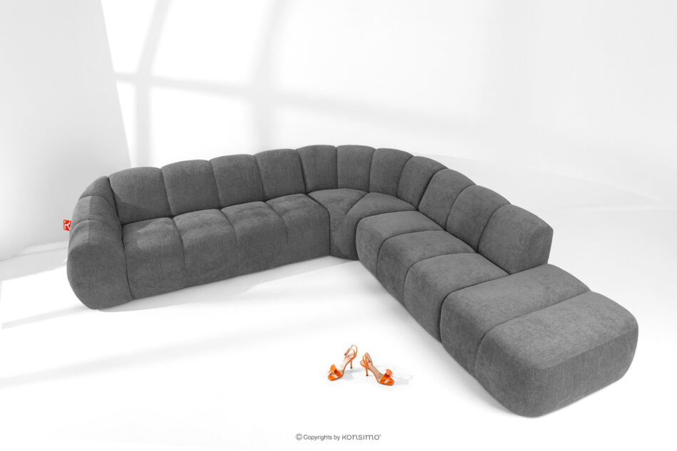 FLAVA Duży pikowany narożnik modułowy w stylu retro modern prawy popielaty popielaty - zdjęcie 1