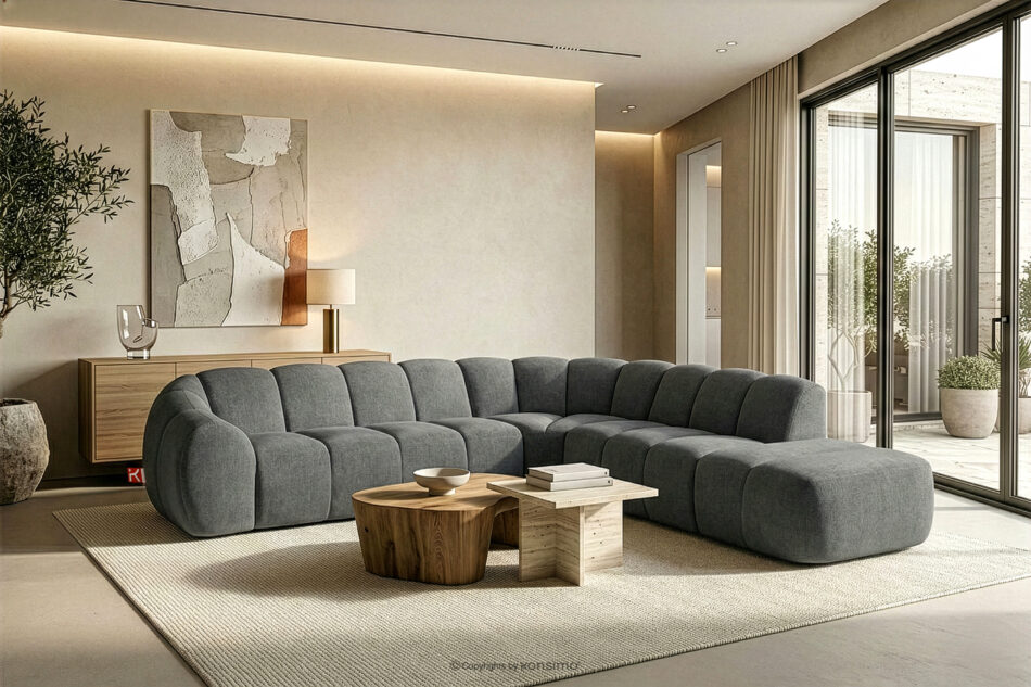FLAVA Duży pikowany narożnik modułowy w stylu retro modern prawy popielaty popielaty - zdjęcie 10