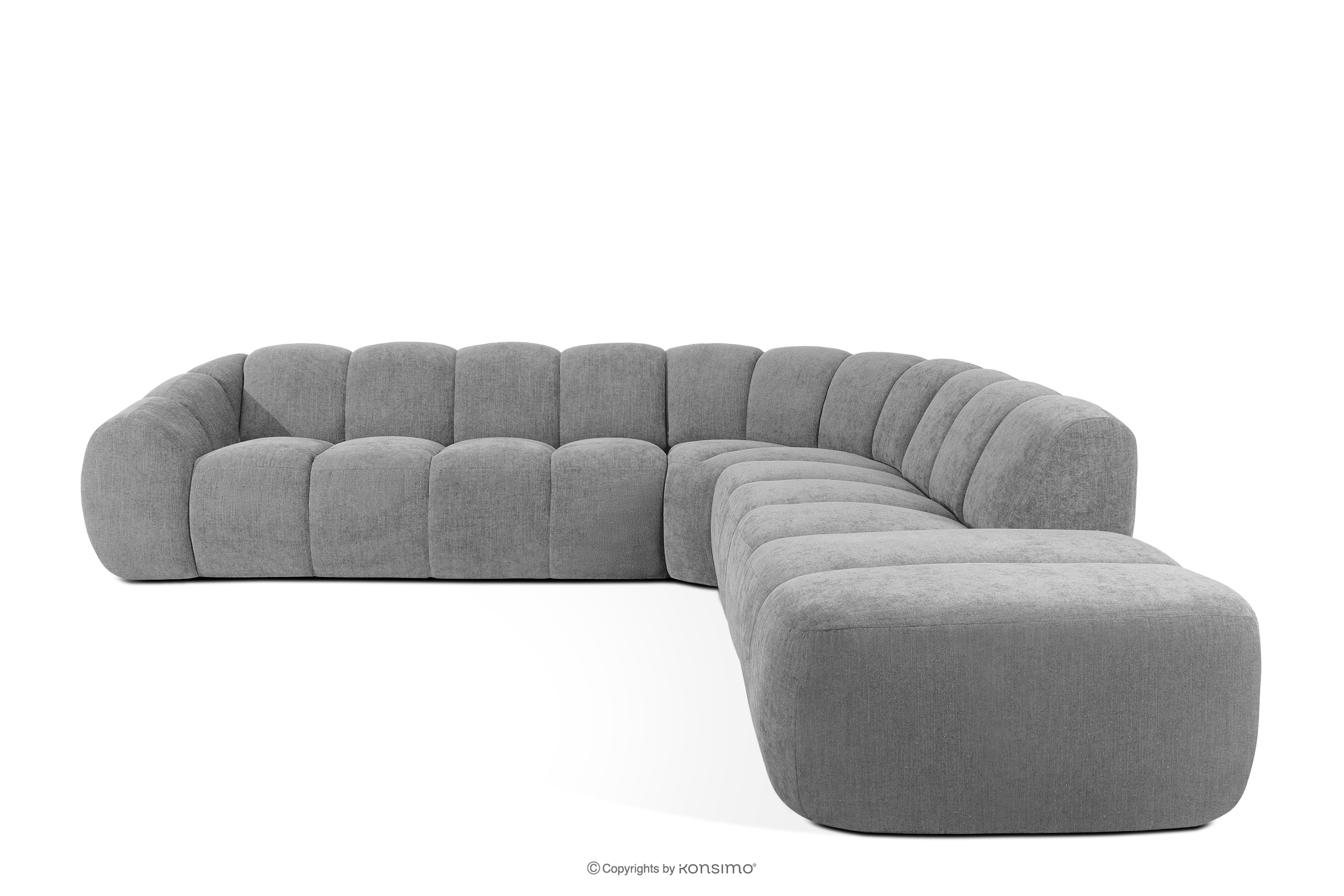 Duży pikowany narożnik modułowy w stylu retro modern prawy jasny popielaty FLAVA