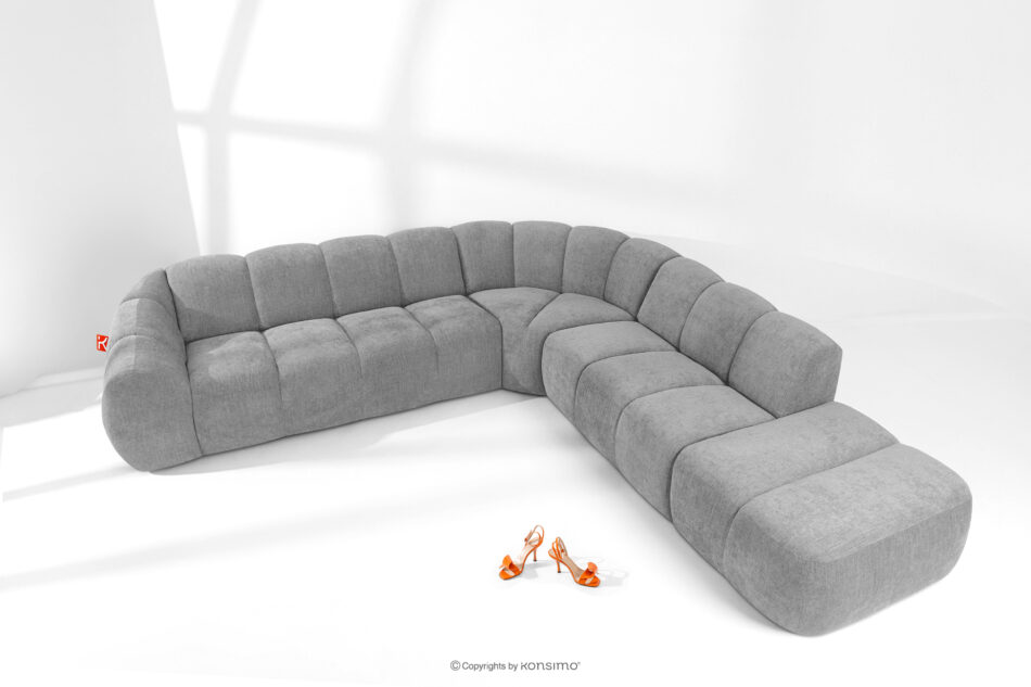 FLAVA Duży pikowany narożnik modułowy w stylu retro modern prawy jasny popielaty jasny popielaty - zdjęcie 1