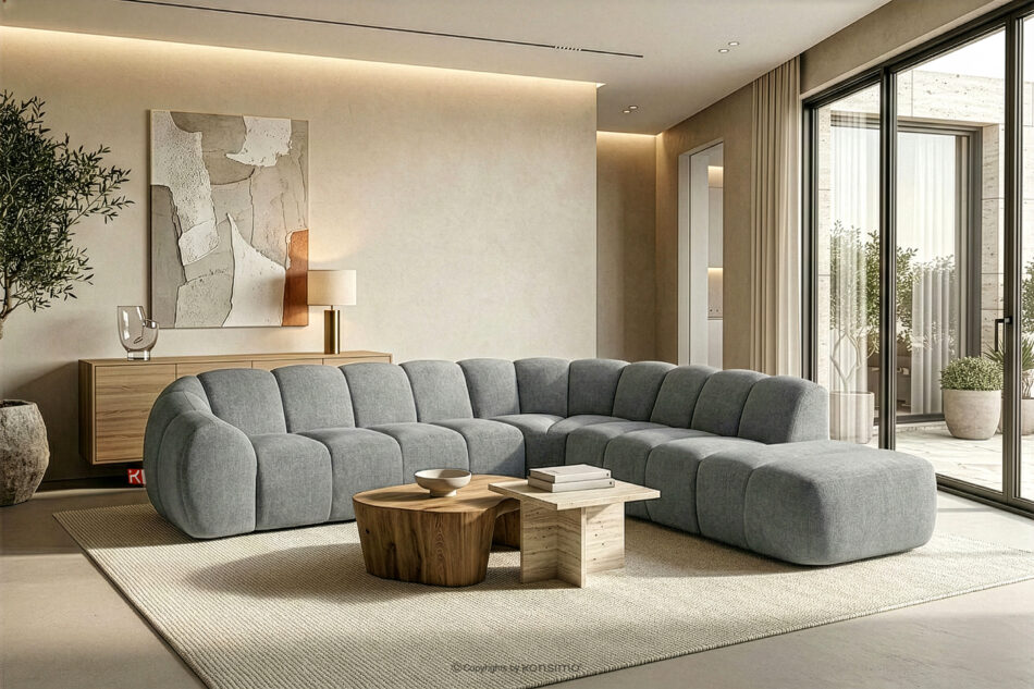 FLAVA Duży pikowany narożnik modułowy w stylu retro modern prawy jasny popielaty jasny popielaty - zdjęcie 10