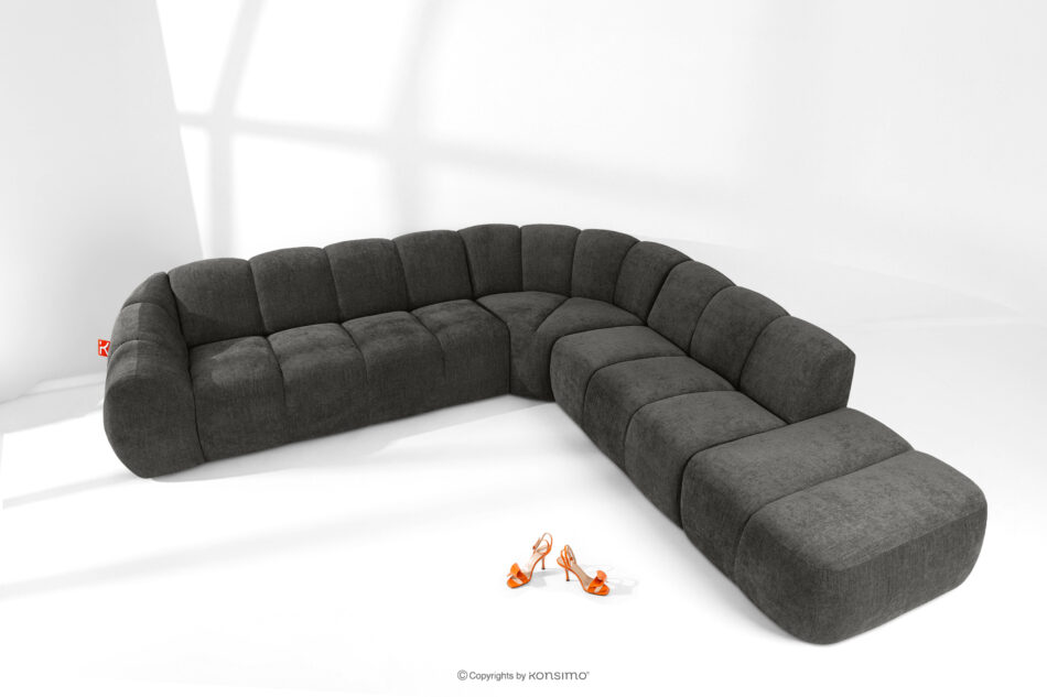 FLAVA Duży pikowany narożnik modułowy w stylu retro modern prawy grafitowy grafitowy - zdjęcie 1