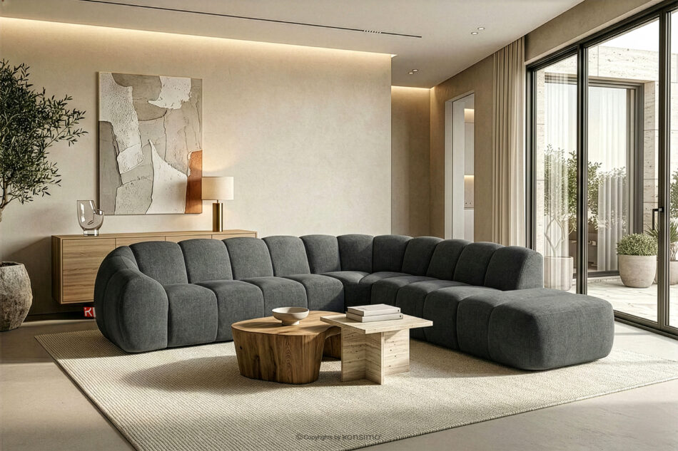 FLAVA Duży pikowany narożnik modułowy w stylu retro modern prawy grafitowy grafitowy - zdjęcie 10