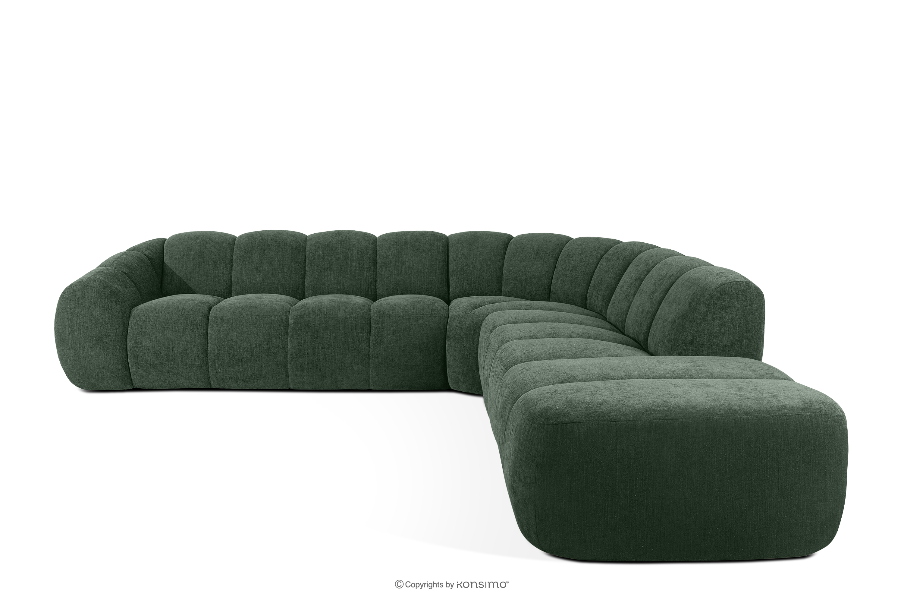 Duży pikowany narożnik modułowy w stylu retro modern prawy ciemny zielony FLAVA