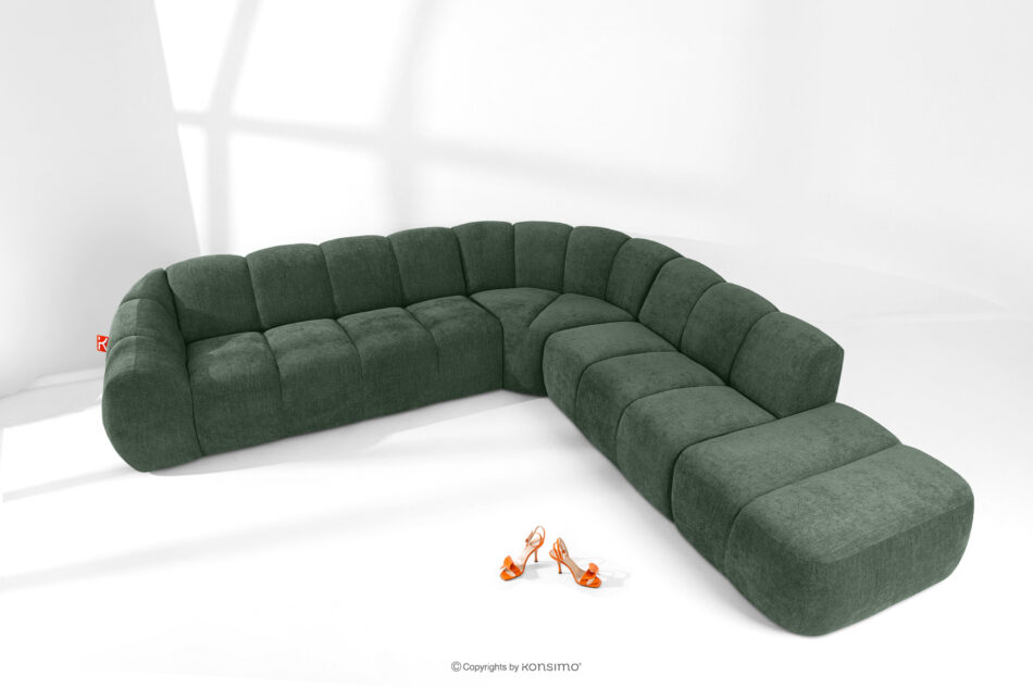 FLAVA Duży pikowany narożnik modułowy w stylu retro modern prawy ciemny zielony ciemny zielony - zdjęcie 1