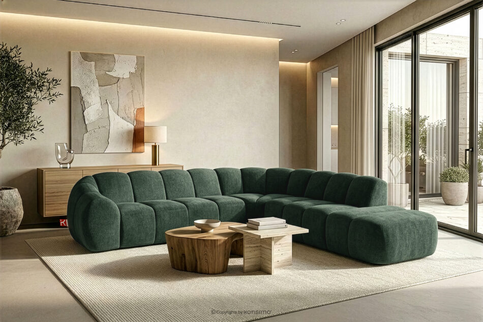 FLAVA Duży pikowany narożnik modułowy w stylu retro modern prawy ciemny zielony ciemny zielony - zdjęcie 10