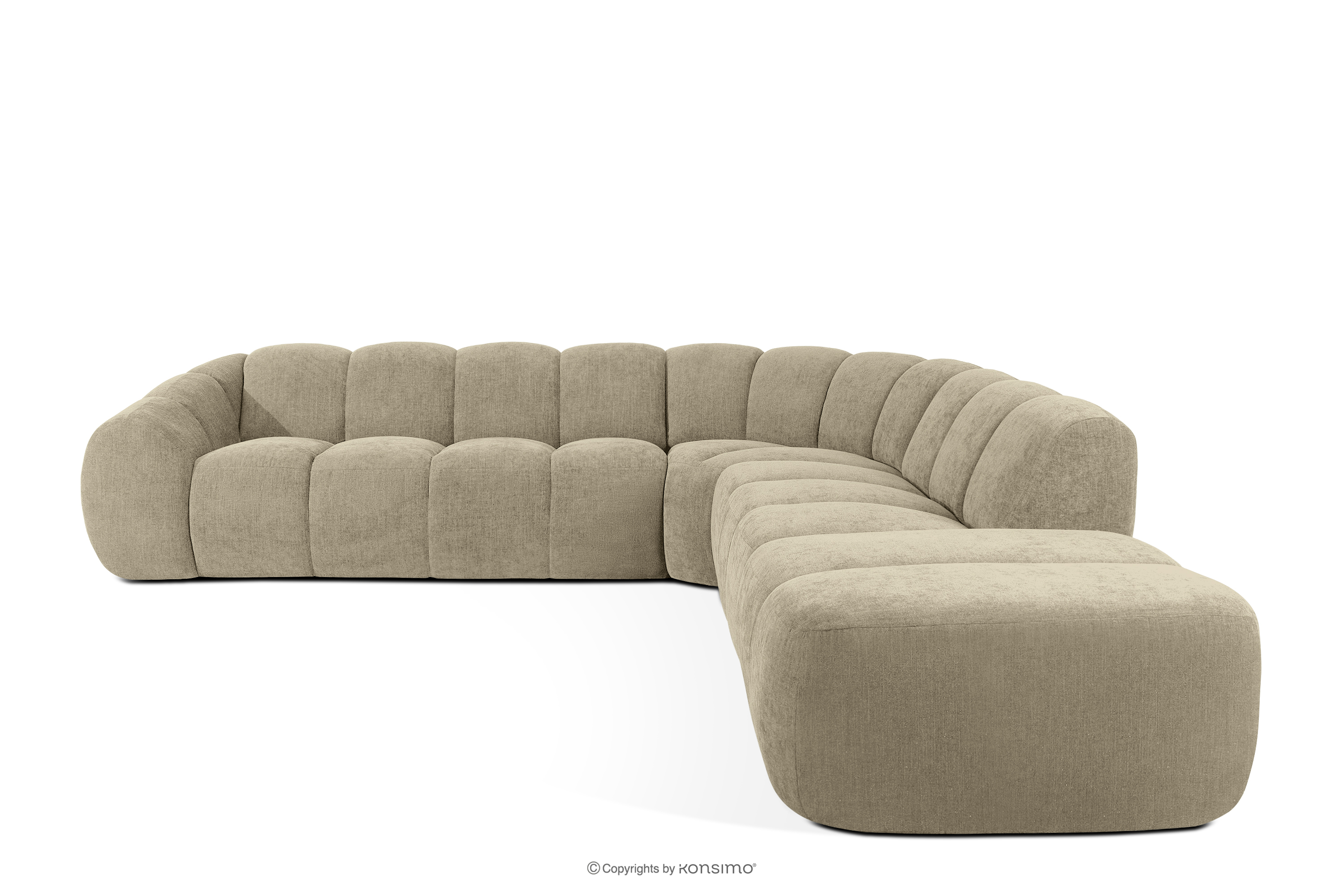 Duży pikowany narożnik modułowy w stylu retro modern prawy piaskowy FLAVA