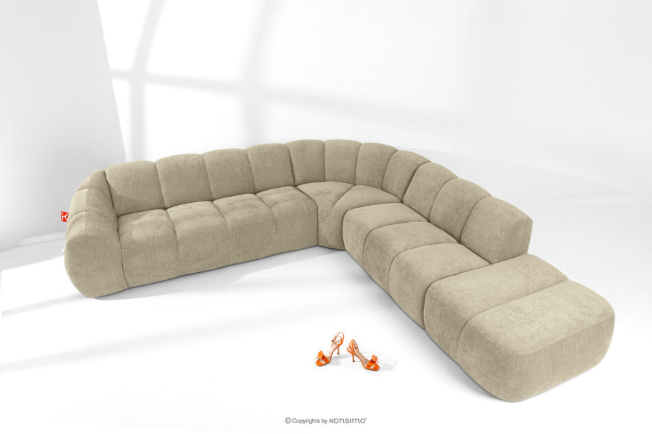 FLAVA Duży pikowany narożnik modułowy w stylu retro modern prawy piaskowy piaskowy - zdjęcie 1