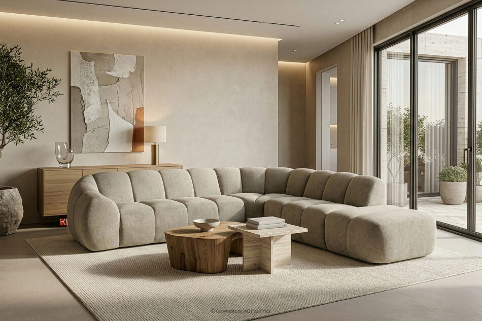 FLAVA Duży pikowany narożnik modułowy w stylu retro modern prawy piaskowy piaskowy - zdjęcie 10