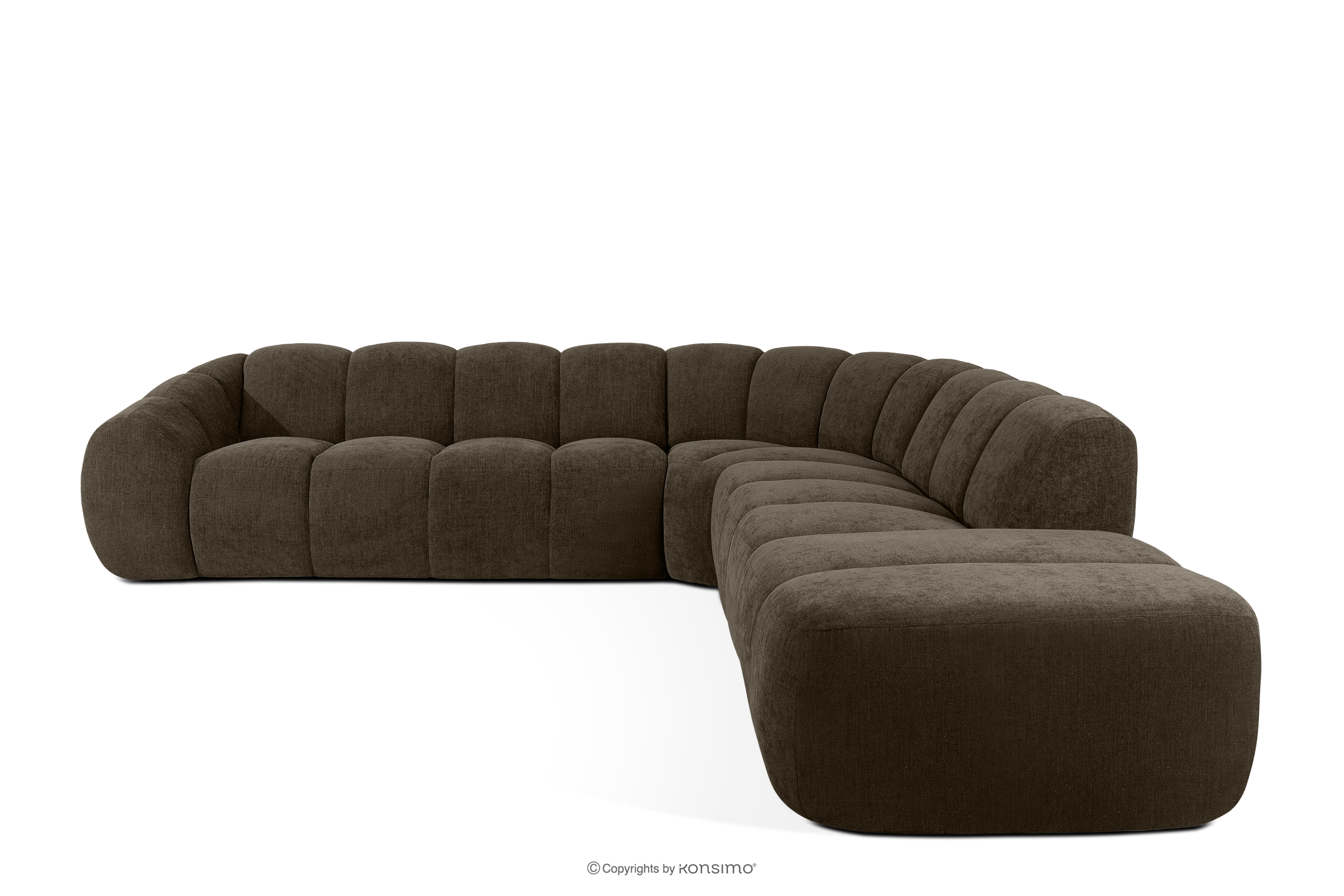 Duży pikowany narożnik modułowy w stylu retro modern prawy brązowy FLAVA