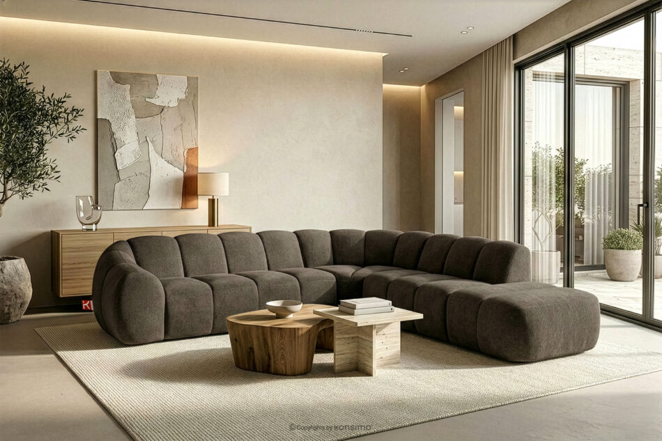 FLAVA Duży pikowany narożnik modułowy w stylu retro modern prawy brązowy brązowy - zdjęcie 10