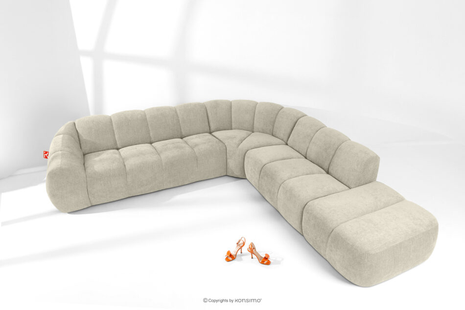 FLAVA Duży pikowany narożnik modułowy w stylu retro modern prawy ecru ecru - zdjęcie 1