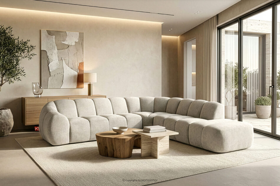 FLAVA Duży pikowany narożnik modułowy w stylu retro modern prawy ecru ecru - zdjęcie 10