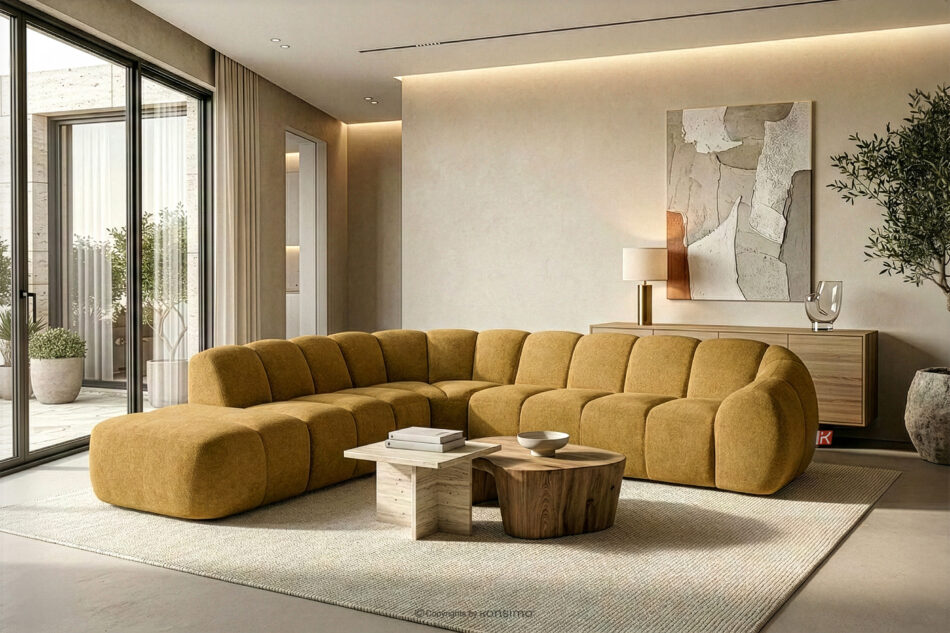 FLAVA Duży pikowany narożnik modułowy w stylu retro modern lewy miodowy miodowy - zdjęcie 10